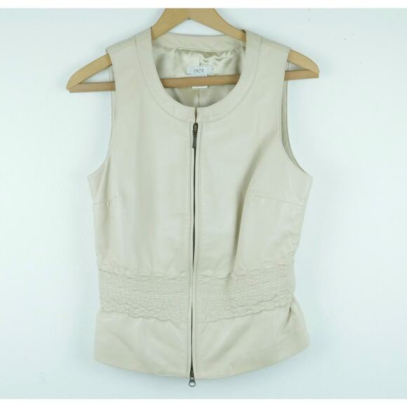 Cache Tops - Cache Size 6 Top Lamb Leather Waistcoat Vest Minimal Old Money Fitted Neutral